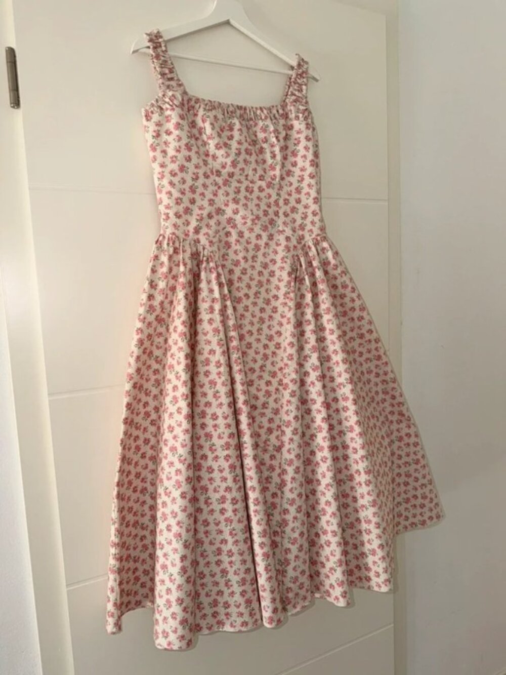 House of CB London Floral Cotton Midi Dress Cream Pink L